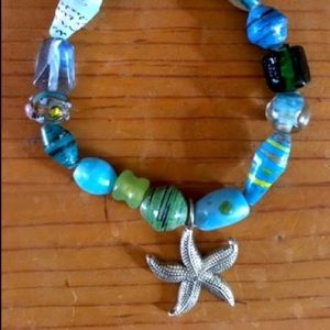 STARFISH BRACELET Stretch Silver Blue Green Beads
